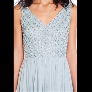 Adrianna Papell Pearl Beaded Aqua Blue Gown